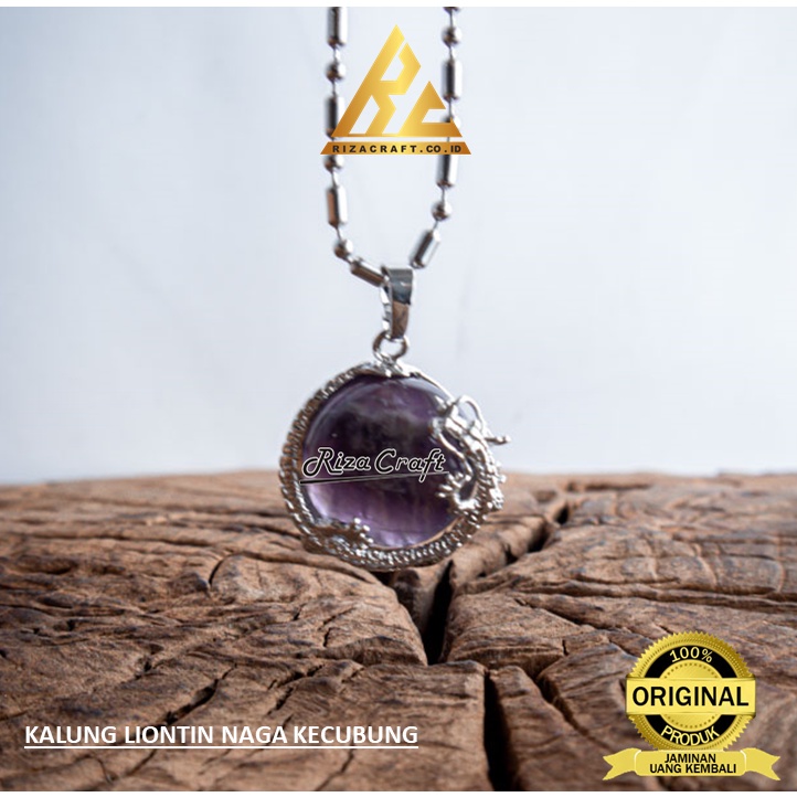 Rizacraft Kalung Liontin Keren Batu Alam Akik Kecubung Amethyst ASLI Alam untuk Pria Wanita Kualitas