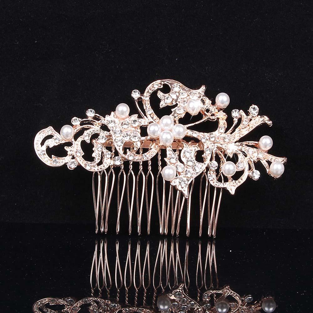 Needway  Bridal Flower Rhinestone Crystal Pearl Hair Comb