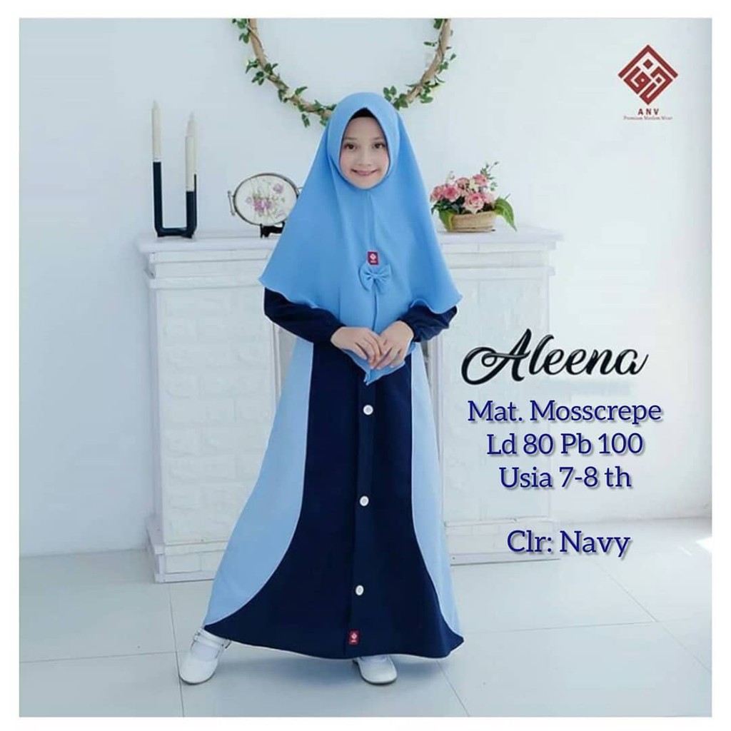 ALEENA SYARI KIDS BO KF MOSSCREPE 7-9 Tahun Gamis Syari Set Hijab Anak Perempuan Gamis Anak Murah