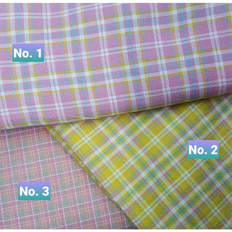 Kain Katun Kotak Lilac Pastel Ungu Pink Kuning