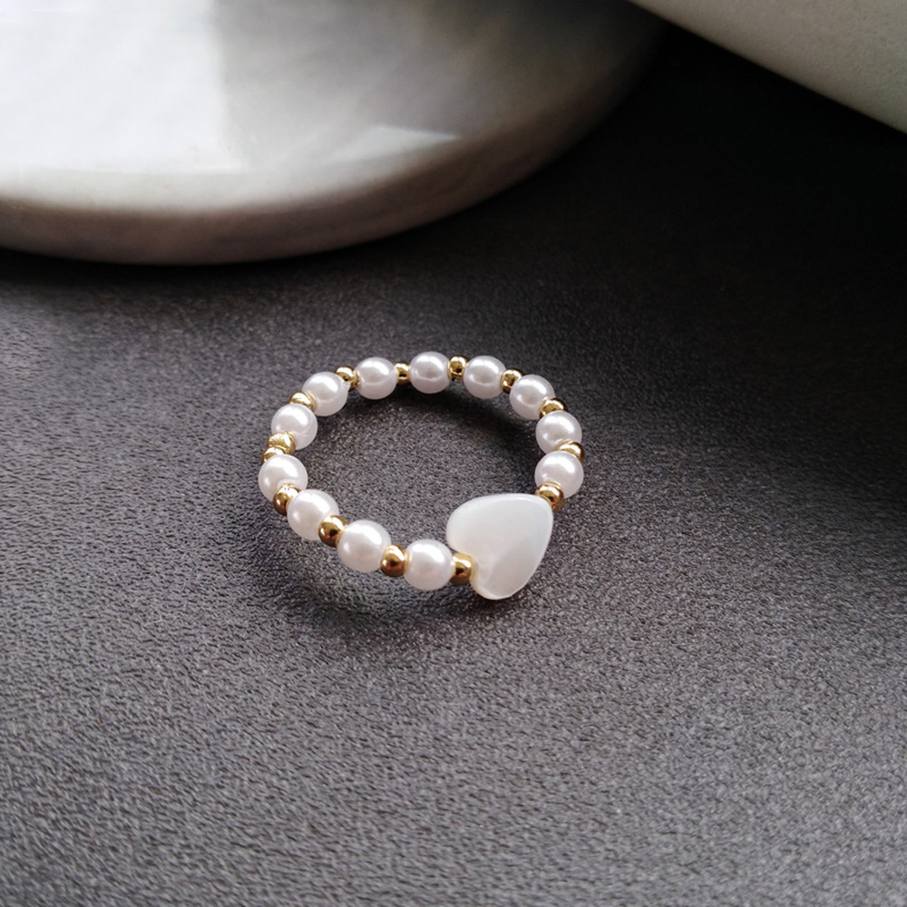 Beautiful Girl White Pearl Love Ring Elegant Temperament Wild Ring Bracelet Jewelry