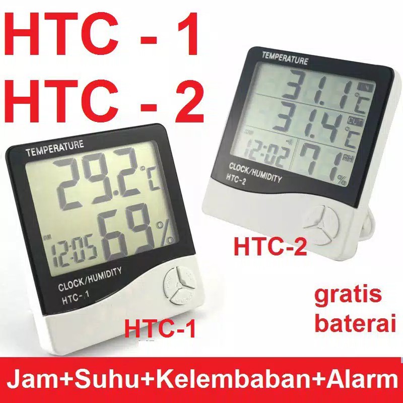 HTC-1 HTC-2 Thermometer Hygrometer Digital Higrometer Termometer Ruangan Clock Temperature Humidity