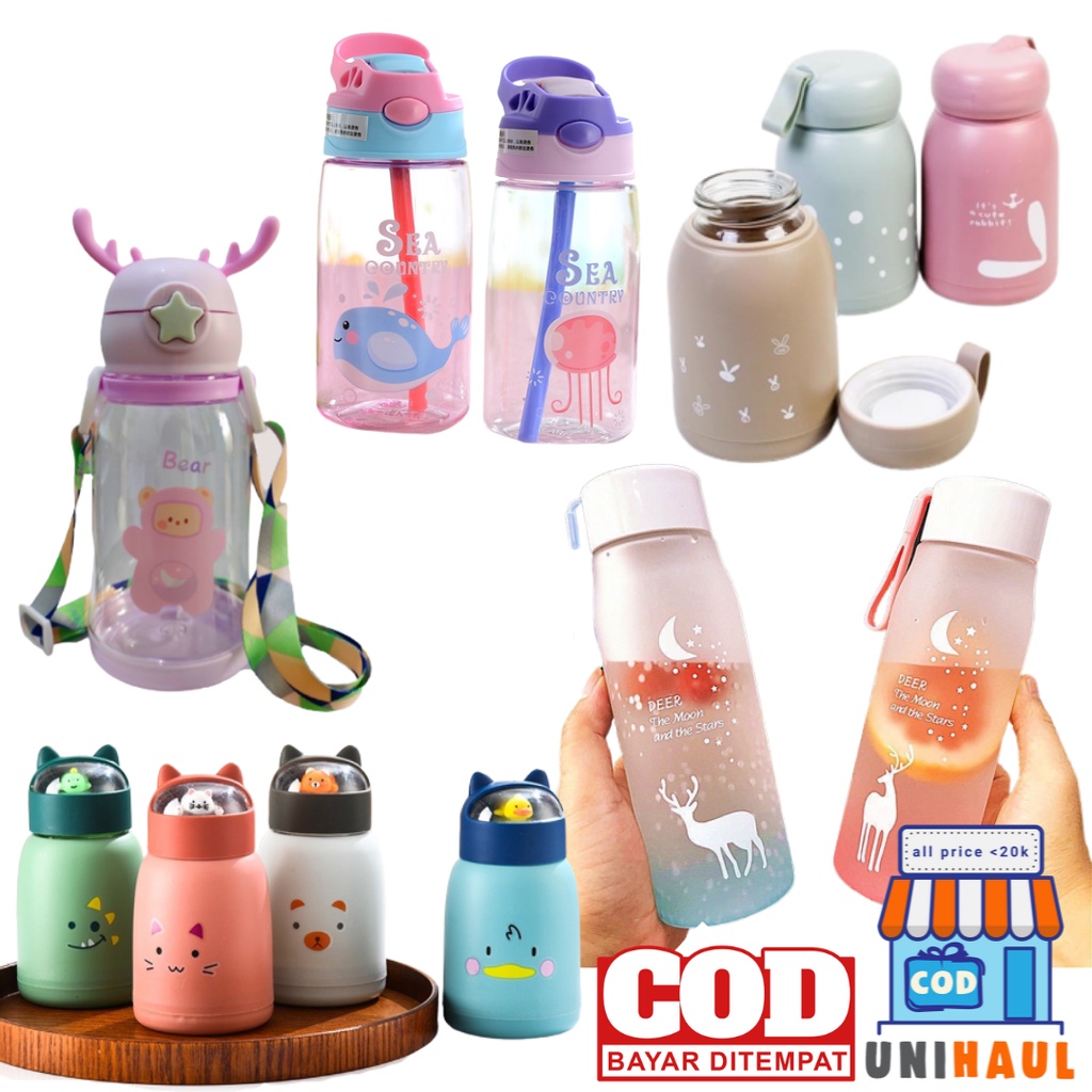 Unihaul ❀ Bisa Cod ☢ Botol Air Minum Anak Sedotan Motif Animal Sea Country 480ml BPA FREE B01