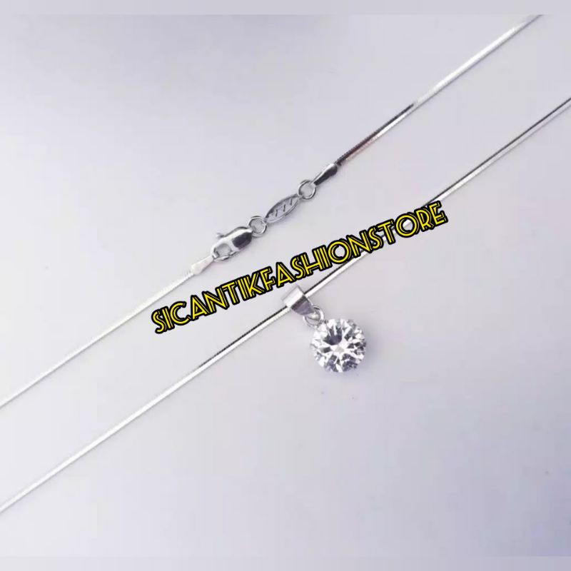(PROMO) KALUNG LIONTIN PERAK SILVER 925 LAPIS EMAS PUTIH/PERHIASAN LIONTIN MATA PUTIH ZIRCON