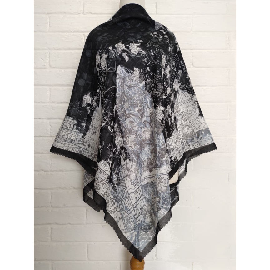 NEW JILBAB HIJAB VOAL MOTIF SYAR'I 130X130 PREMIUM SQUARE LASERCUT KERUDUNG SEGI EMPAT-BRITISH HITAM