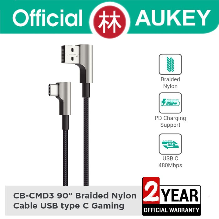 Aukey CB-CMD32 90º Braided Nylon Data Cable Type-C Gaming