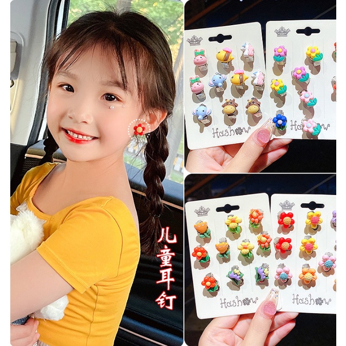 1SET 5PASANG ANTING JEPIT ANAK KOREA AKSESORIS MOTIF DESAIN LUCU ANTINGAN ANAK FASHION IMPORT AK47