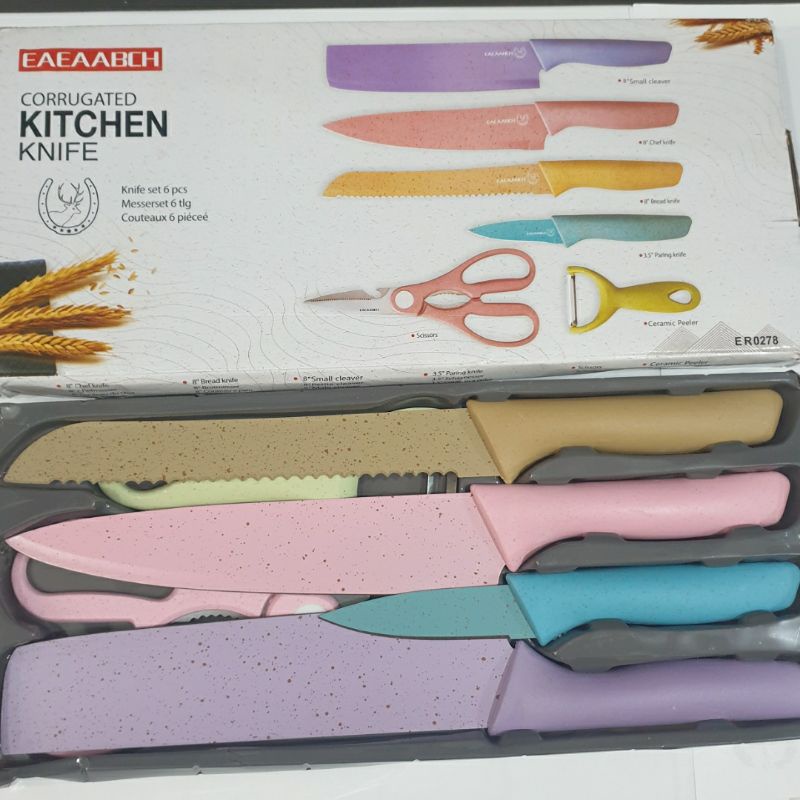 Set Corrugated Kitchen Knife Alat Pisau Dapur Set Colour