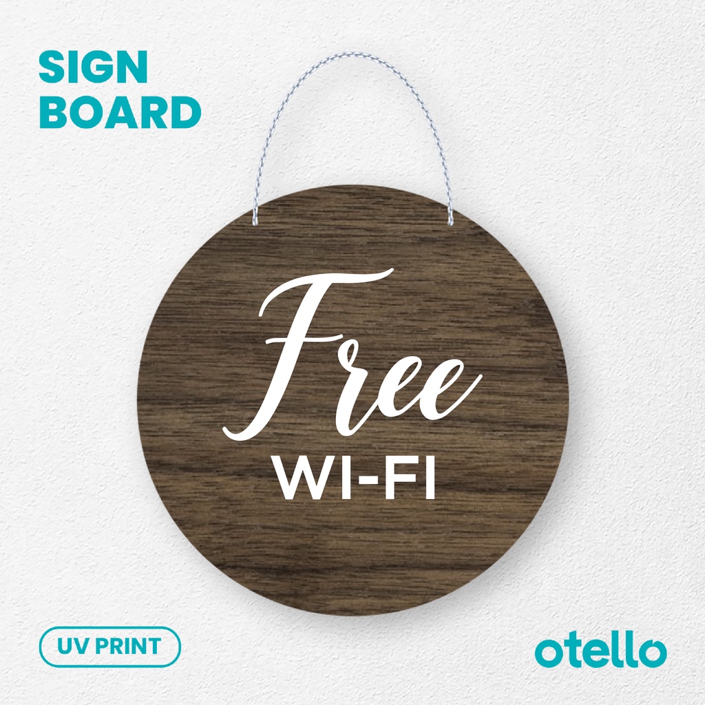 Otello - Sign Free Wifi Signage Kayu Wooden Papan Label Tulisan Gantung Sign Board Gratis Wi-Fi Dekorasi Ruangan Cafe Restoran