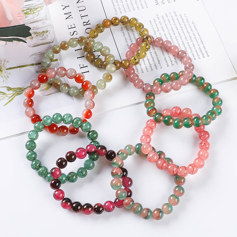 10mm Cracked Stone Charm Colorful Jade Bracelet Women Popcorn Crystal Bracelets