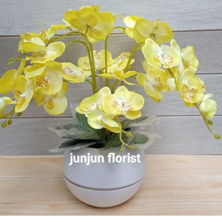 KKM Bunga anggrek plastik jumbo pot bola besar/bunga hiasan meja /bunga anggrek jumbo artificial// IMuq _