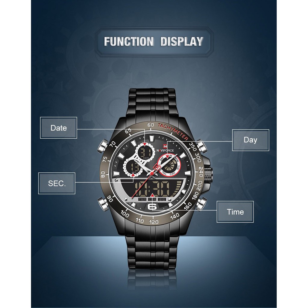 Jam Tangan Pria NAVIFORCE 9188 Analog Digital Premium Stainless Steel Water Resistant