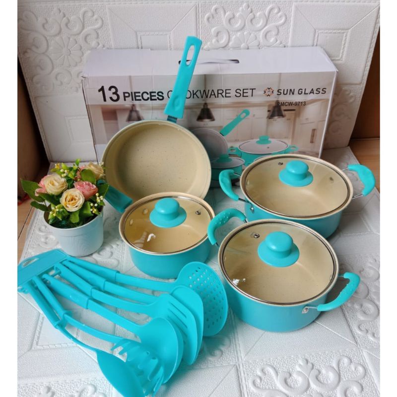 Cookware Set 13pcs Biru/ Panci Teflon 13pcs Biru