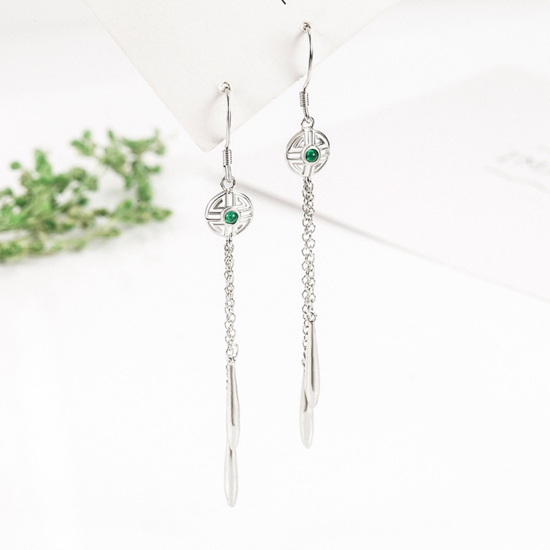 Anting Kait Rumbai Panjang Bentuk Segitiga Geometris Bahan 925 Silver Untuk Wanita