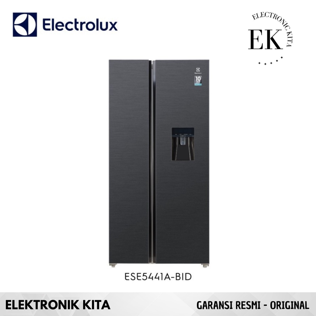 KULKAS SIDEBYSIDE ELECTROLUX 2 PINTU 500L HITAM DISPENSER AIR INVERTER GARANSI 10 THN ESE5441A BID E