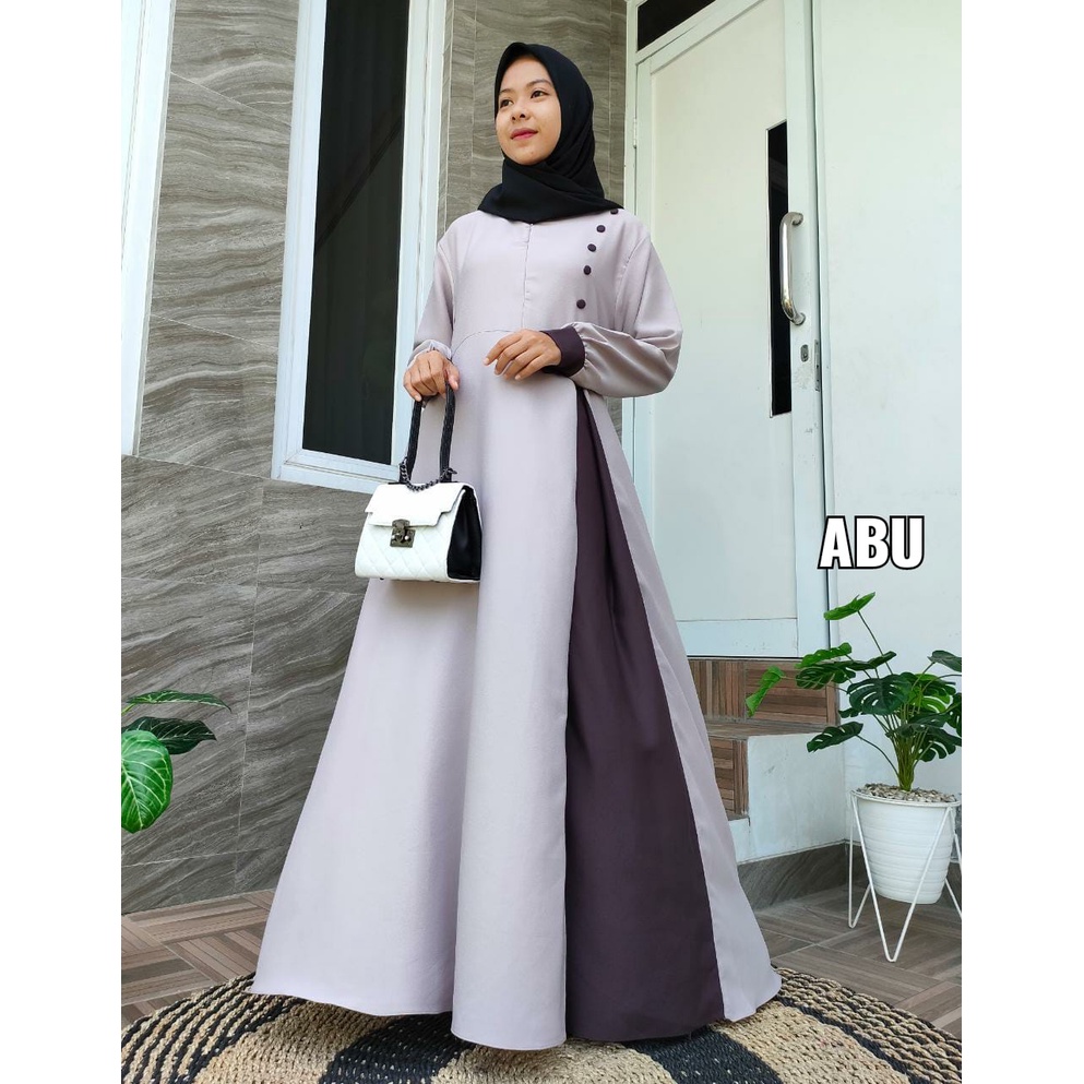 Gamis Syanaz Ity Crepe / Gamis Ity Crepe Kancing / Gamis Ity Crepe Kombinasi Premium