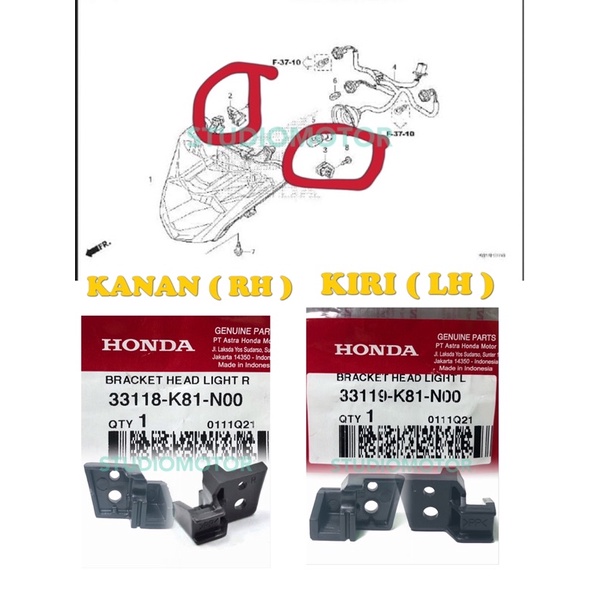 Bracket Breket Lampu Depan SEPASANG KANAN KIRI Dudukan Reflektor Bracket Head Light Beat FI ECO STREET ESP 2016-2019 K81 - BEAT STREET 33118K81N00 33119K81N00