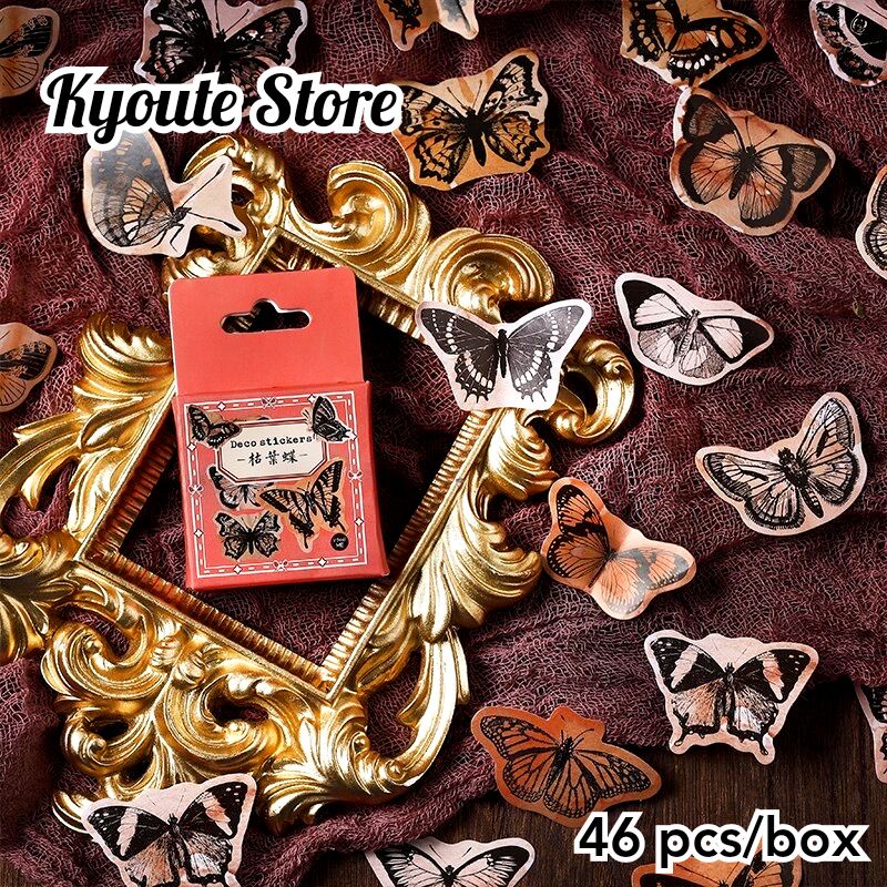 

46 pcs Sticker Dekorasi Vintage Retro Style Brown Butterfly Kupu-Kupu Scrapbook DIY Bujo Journal Letter Seal Art