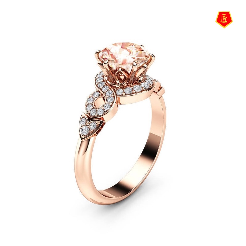 [Ready Stock]18K Rose Gold Creative Full Rhinestone Ring Elegant Fashion