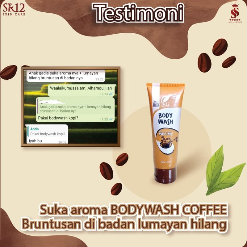 Body wash Sr12 Sabun mandi cair Mencerahkan Mengangkat sel kulit mati Kotoran Menyegarkan kulit tubuh Menghaluskan 100ml Bpom Saudagarsr12