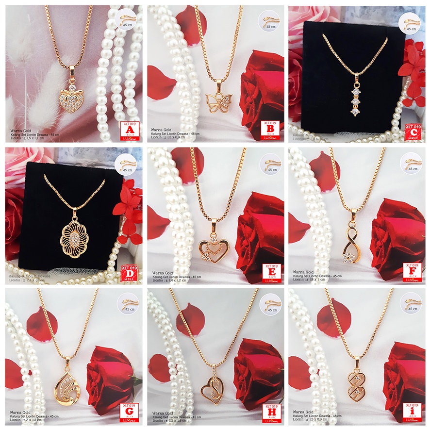 XLT 019 Kalung Set Liontin Dengan Mata Sirkon Perhiasan Lapis Emas Kuning Aksesoris Wanita Kalung Xuping Merk Yaxiya Luxx Xuping