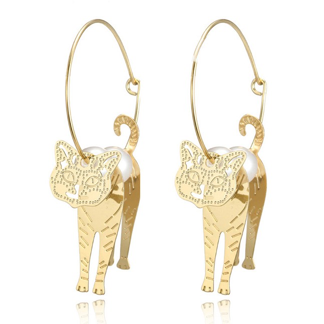 LRC Anting Tusuk Fashion Gold Color Cats Shape Design Pure Color E93630