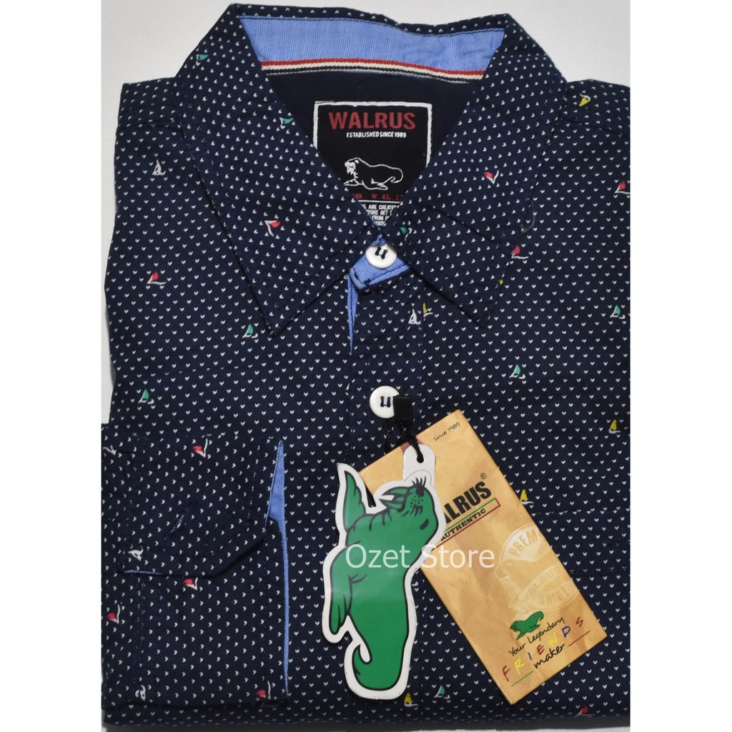 Kemeja Pria  WALRUS Lengan Panjang Navy Motif AQ08 ORIGINAL & REAL PICTURE