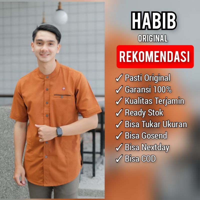 HABIB Kemko Premium Muslim Style Kemko List lengan pendek kemeja koko pakistan polos warna orange seri2 art KMHP 04