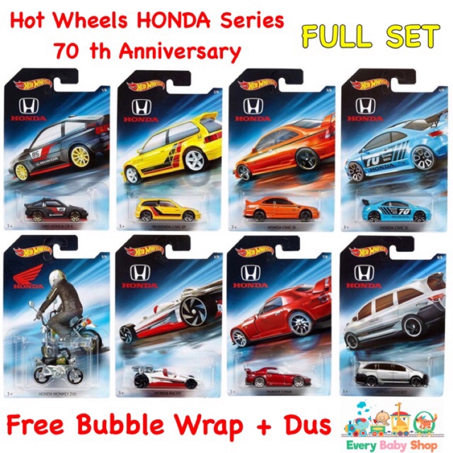 HOT WHEELS HONDA SERIES FULL SET 70 TH ANNIVERSARY CIVIC EF SI ODYSSEY MONKEY S2000 CRX RACER ASLI