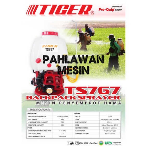 Sprayer penyemprot hama merk Tiger Proquip 2 tak