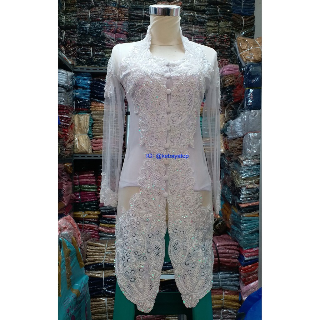 Kebaya Payet Bordir Putih Akad