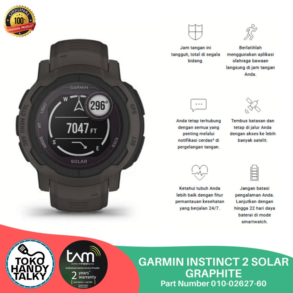 GARMIN SMARTWATCH INSTINCT 2 SOLAR ORIGINAL GARANSI RESMI TAM