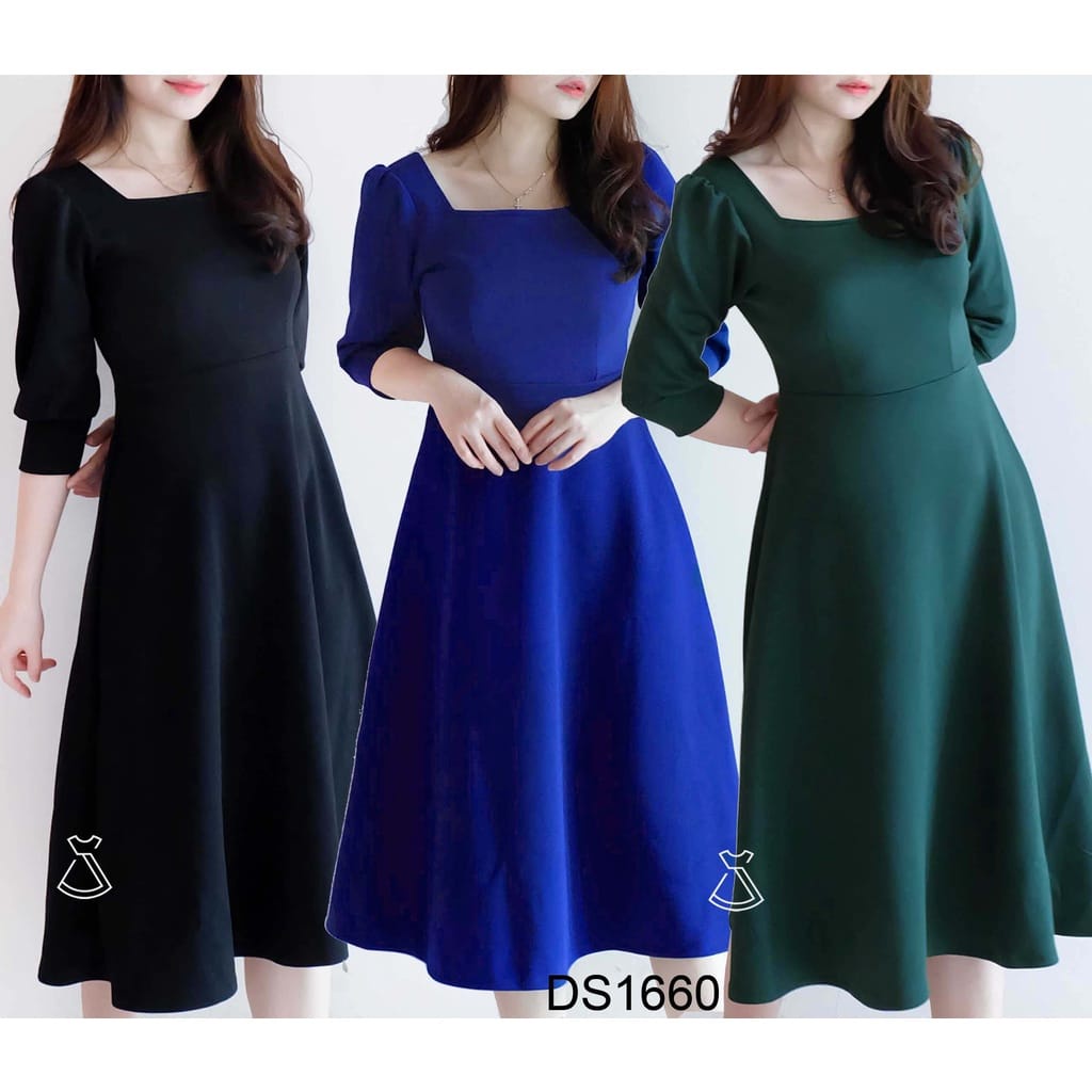 Dress Midi Scuba Dress Pesta Wanita Flare Dres casual formal