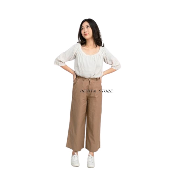 Celana Kulot Wanita Highwaist Kekinian Ala Korea Basic HW Pinggang Karet Celana Culotte Panjang Premium