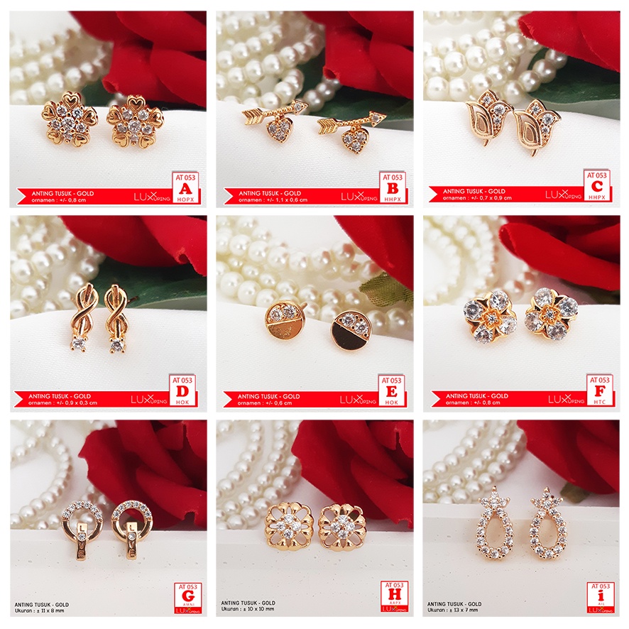 AT 053 Anting Tusuk Murah Perhiasan Wanita Mata Zirkon Warna Emas 18K Giwang Perhiasan Xuping Set Murah Subang Mirip Emas Asli Merk Yaxiya uxx Xuping
