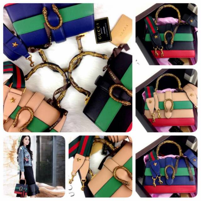 Ready Stock New Arrival Gucci Dionysus Striped Bamboo Top Handle Spring Summer 2017 
sz 26x17x10cm