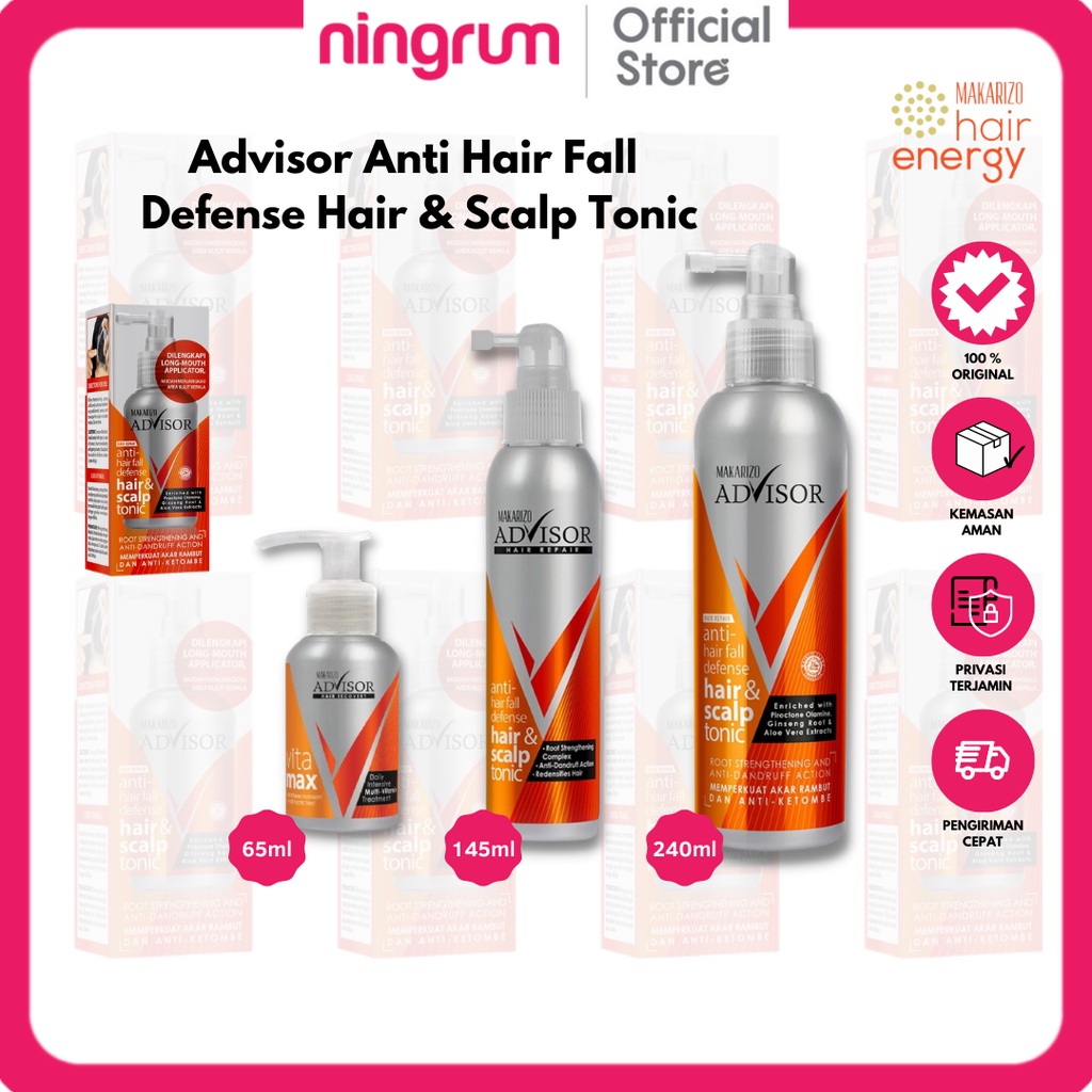 Ningrum - MAKARIZO Advisor Anti Hair Fall Defense Hair &amp; Scalp Tonic 65ml | 145ml | 240ml | Perawatan Rambut Rontok dan Ketombe BPOM- 6309