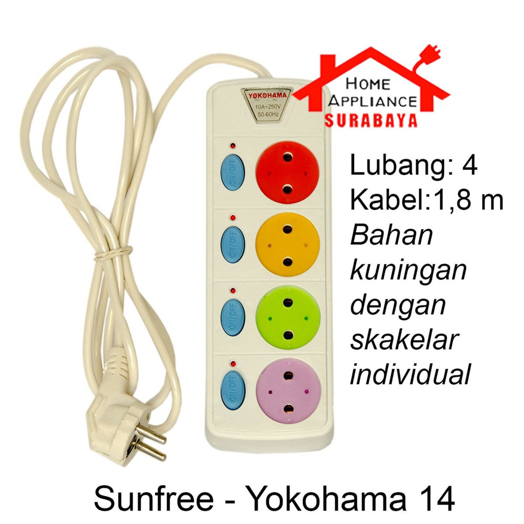 Stop Kontak Saklar SNI Kabel Panjang 1.8 Meter 3 4 5 Lubang Sunfree Yokohama 13 14 15