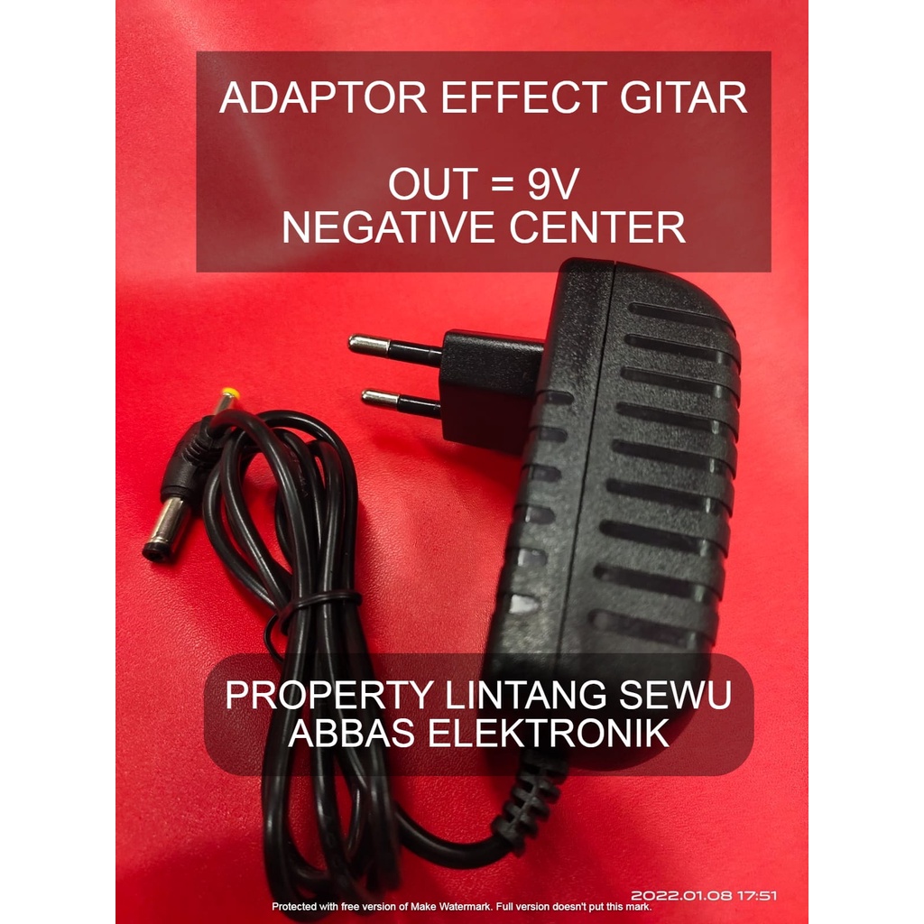 ADAPTOR POWER SUPPLY EFFECT GITAR 9 VOLT NEGATIVE CENTER