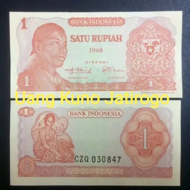 Uang Kuno 1 Rupiah Seri Sudirman Tahun 1968 / Asli Uang Kuno Indonesia