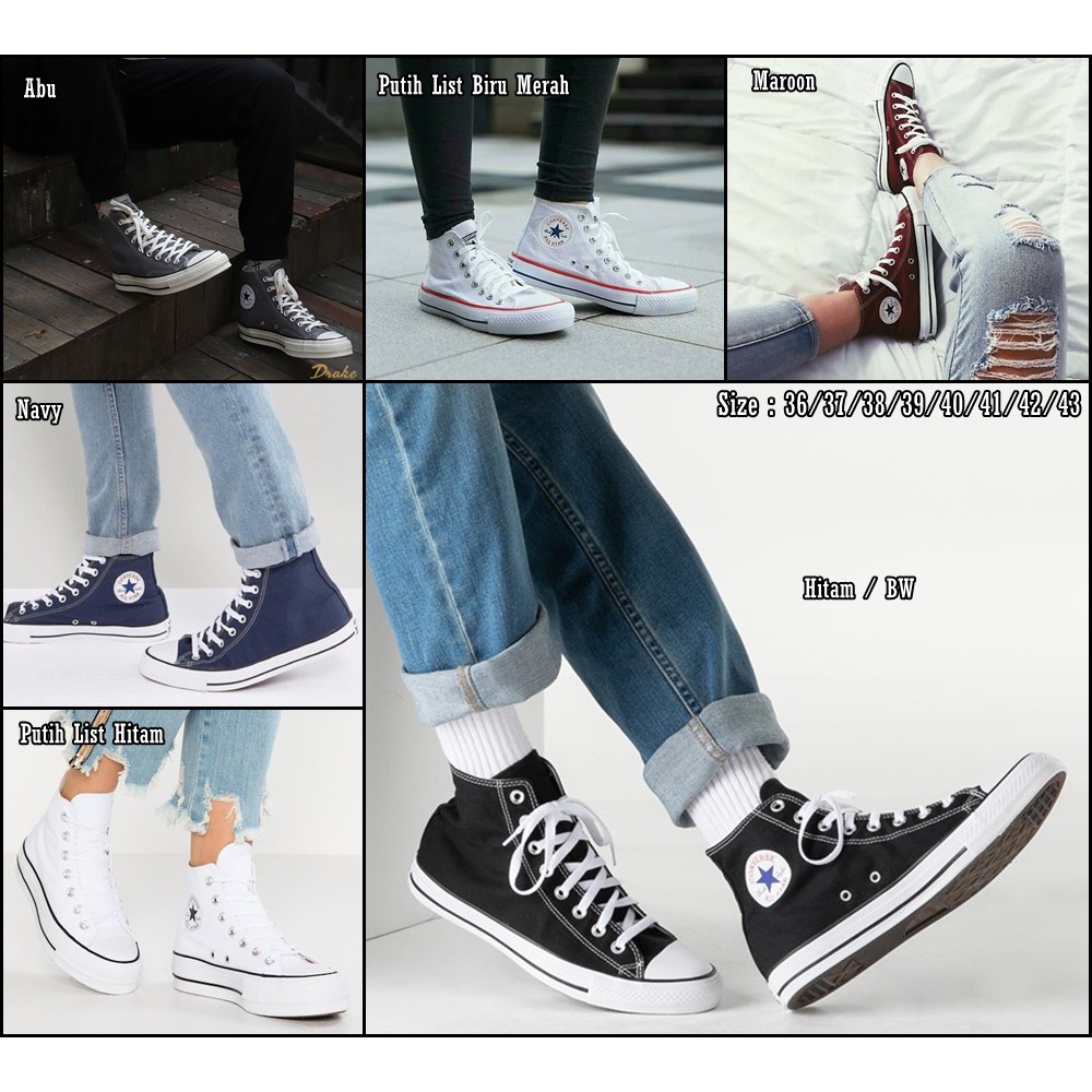 SM88 - Sepatu Converse High Sneakers Tinggi Bertali Skate Pria / Wanita Sekolah Kuliah Campuss Keren