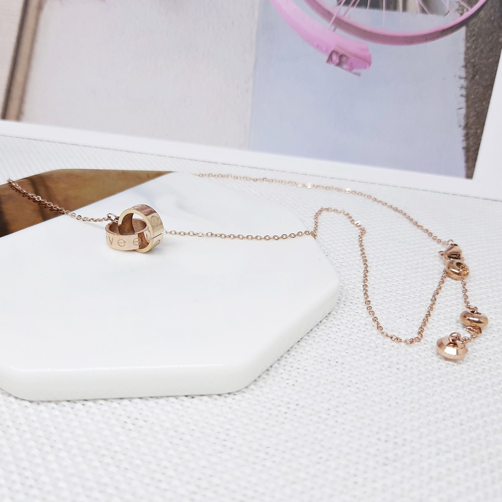 Kalung Titanium Korea Rose Gold Lingkaran Bertautan - BN339