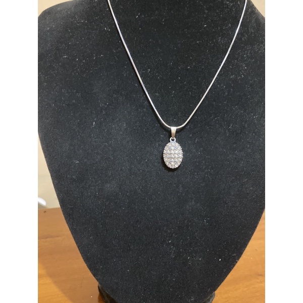 Kalung liotin silver berkilau anti karat !!! kalung silver titanium sirkon berkilau liontin oval terlaris