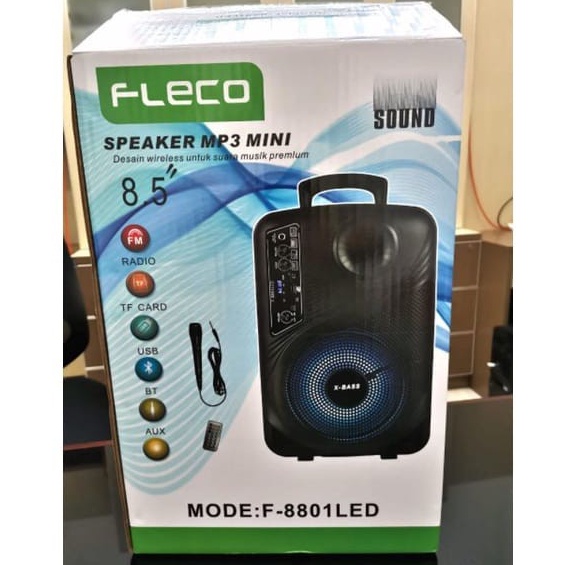 COD SPEAKER BLUETOOTH KARAOKE 8'5 INCH F-8801 LED PLUS MIC KARAOKE X-BASS//SALON AKTIF FLECO X-BASS//SPEAKER KARAOKE