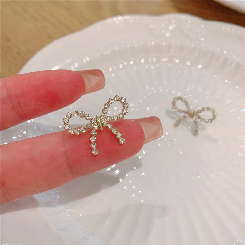 1Pairs Cute Mini Bowknot Silver Crystal Rainstone Earring Jewelry Accessories  Girls Gift