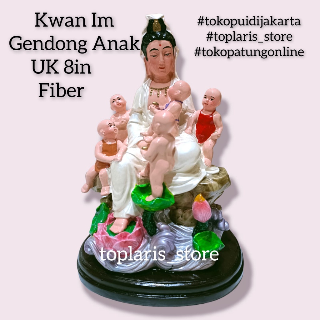 Patung Kwan Im Gendong Anak Fiber 8in