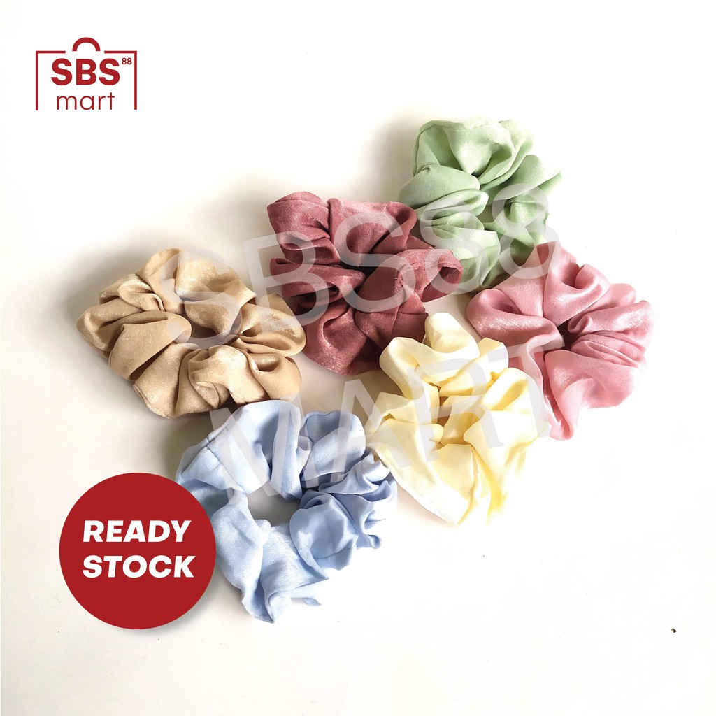 PREMIUM SCRUNCHIE SATIN - Bahan Satin Sutra Lembut Polos - Ikat Rambut Cepol Wanita Korea