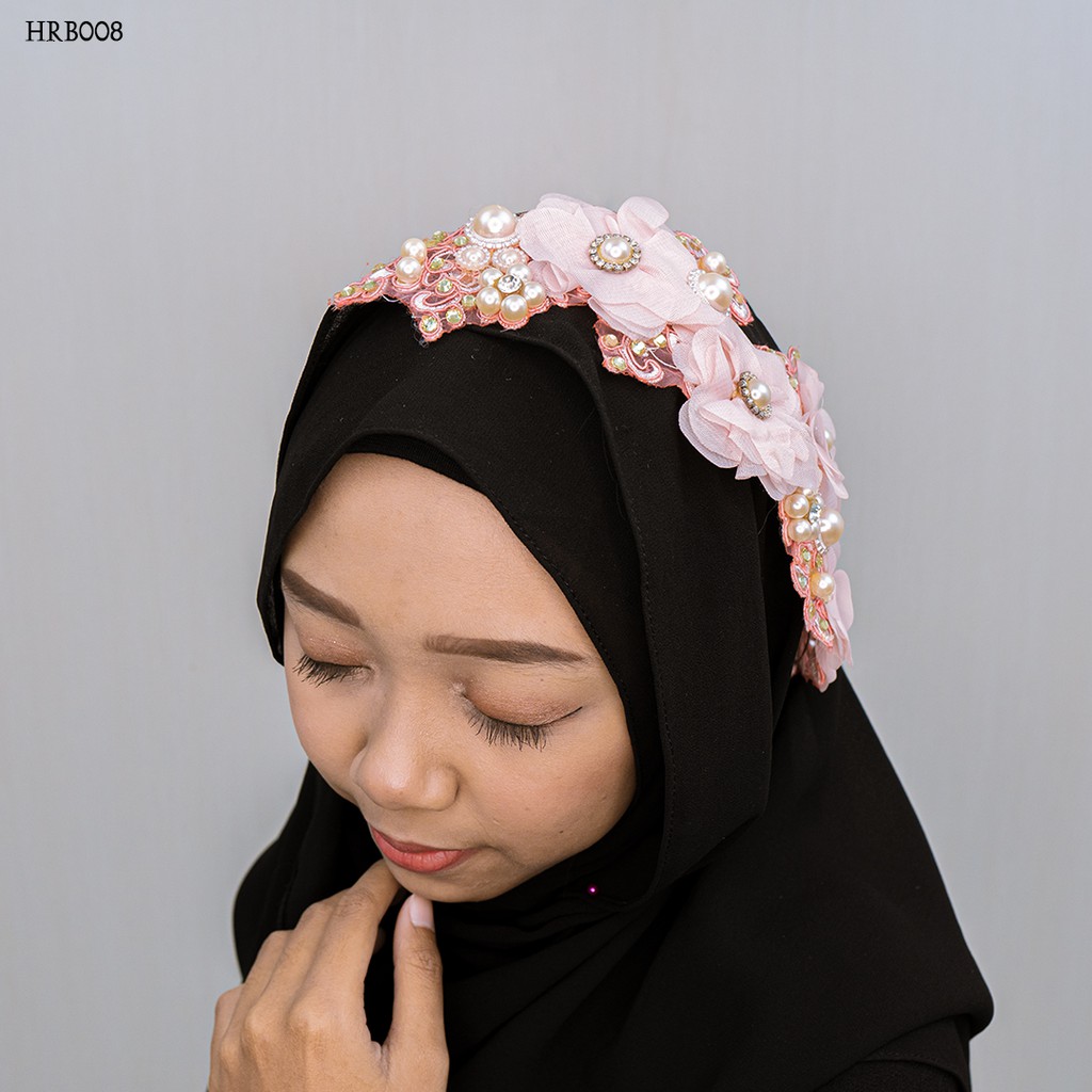 [BEST SELLER] AKSESORIS HIJAB WEDDING HEADPIECE LACE BROKAT PINK HRB008