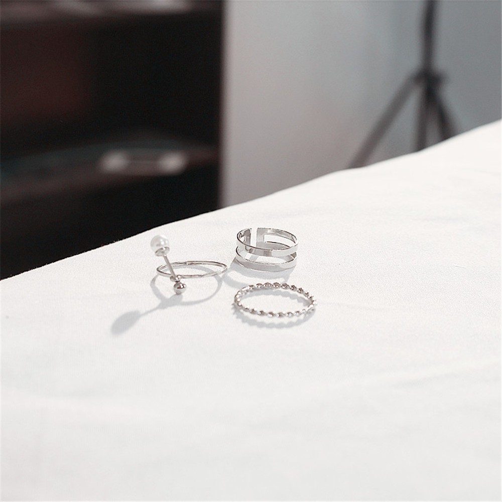 【COD Tangding】3pcs / Set Cincin Model Hollow Out Aksen Mutiara Gaya Korea Untuk Aksesoris