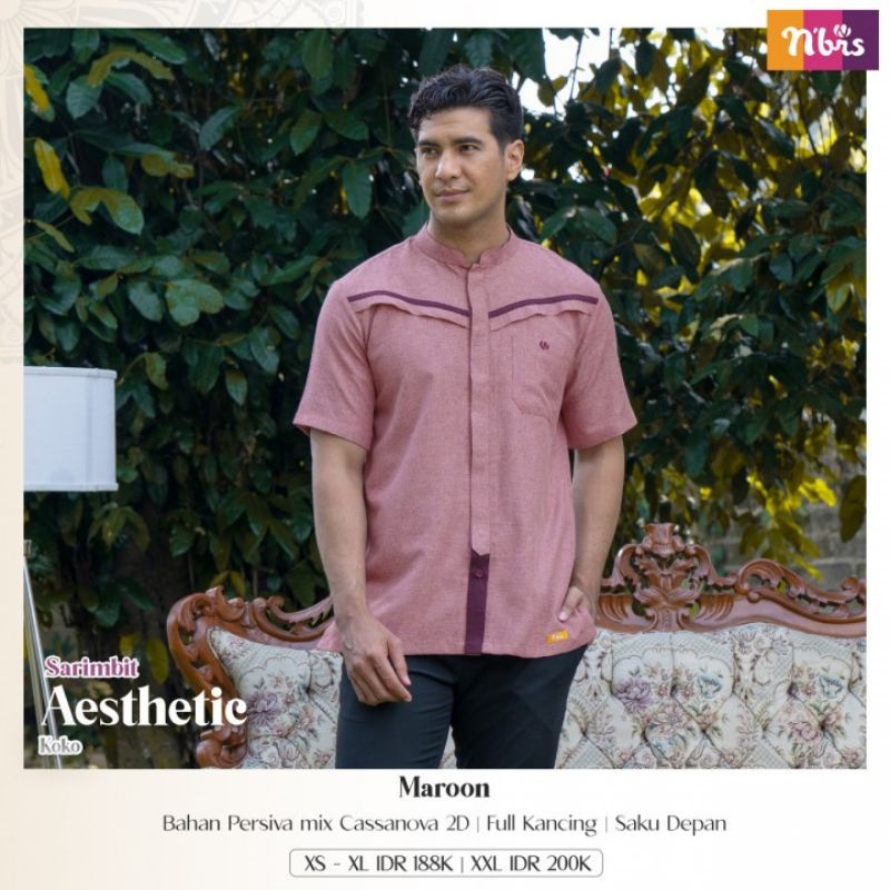 Baju Koko Aesthetic Maroon Nibras Sarimbit 2022